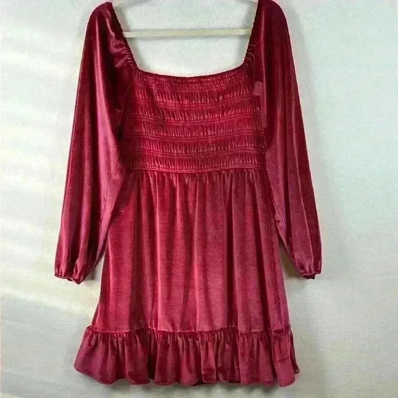 Lauren Conrad Velour Dress Sz Small Elastic Smocked Top Christmas Holiday Date - Picture 3 of 9